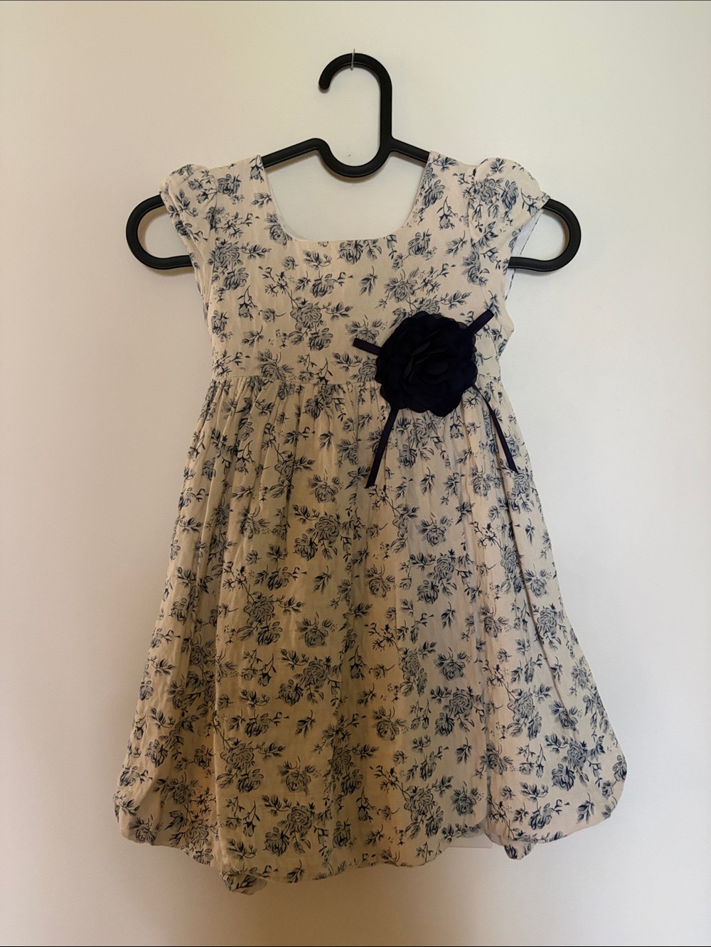 Laura Ashley Cream and Navy Floral Party Dress with Rosette
